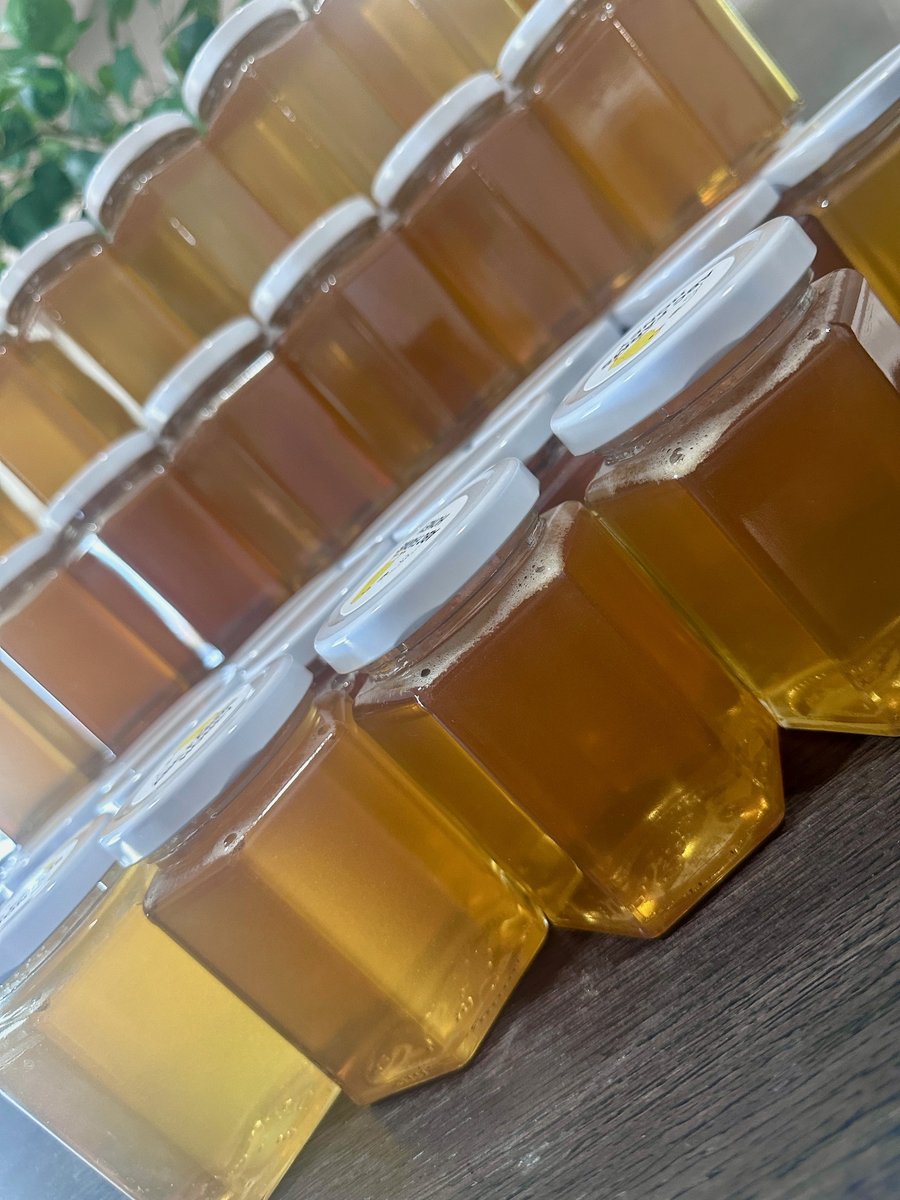Rows of ABC Farms honey jars